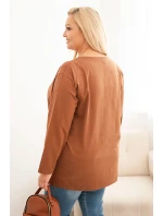 Dámská blůza Plus Size bavlněná s kulatým výstřihem camelová