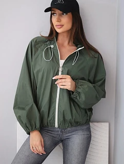 Dámská jarní bunda se stojáčkem a zipem khaki