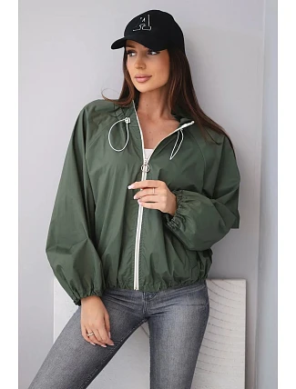 Dámská jarní bunda se stojáčkem a zipem khaki