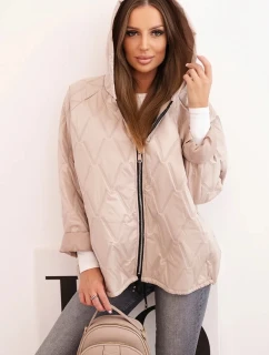 Dámská prošívaná bunda s kapucí tmavě béžová
