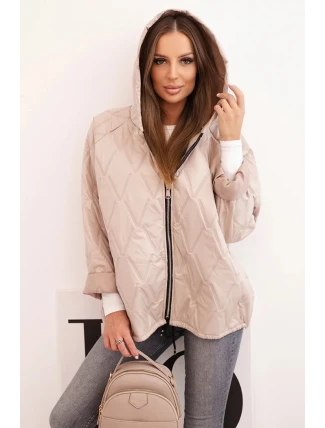 Dámská prošívaná bunda s kapucí tmavě béžová