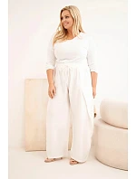 Dámské bavlněné kalhoty Plus Size s gumou v pase ecru Dámské bavlněné kalhoty Plus Size s gumou v pase ecru
