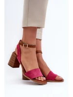 Dámské sandály na podpatku z eko semiše fuksie Ronvia Dámské sandály na podpatku z eko semiše fuksie Ronvia