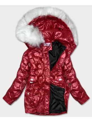 Červená dámská bunda s reliéfními vytlačovanými vzory (8261)