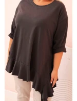 Dámská blůza Plus Size s bavlnou, kapsou a ohrnutým rukávem kiwi