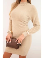 Dámská svetrková šaty s polo límcem z měkké alpaky tmavě béžová
