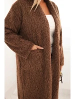 Dámský kabát Plus Size z viskózy bez zapínání s kapsami hnědý Dámský kabát Plus Size z viskózy bez zapínání s kapsami hnědý
