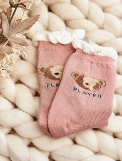 Husté Bavlněné Ponožky S Medvědem Růžové