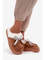 Dámské pantofle s kožešinou a mašlí hnědé Fenella