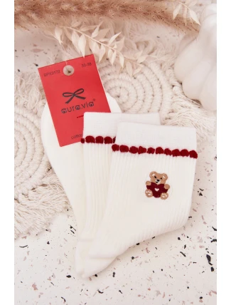 Dámské Vánoční Ponožky S Medvídkem Bílé Dámské Vánoční Ponožky S Medvídkem Bílé