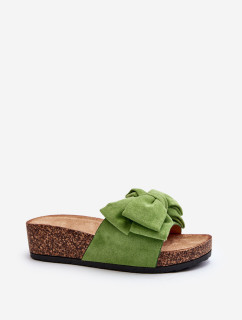 Dámské pantofle na korkové platformě s mašlí, zelená Tarena