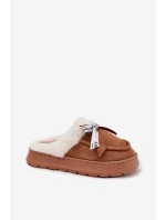 Dámské pantofle s kožíškem a mašlí Fenella – hnědé