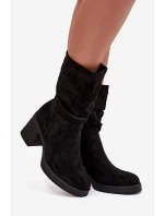 Dámské kotníkové boty s řasením na podpatku Amoria – černé