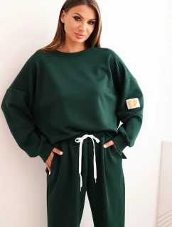 Dámský set máslový s volnou mikinou a kalhotami s nápisem LOVE tmavě zelený