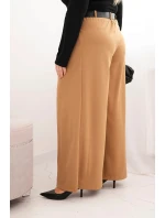 Dámské kalhoty Plus Size s širokou nohavicí a páskem camelové