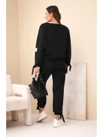 Komplet dámský máslový z viskózy s vázáním černý