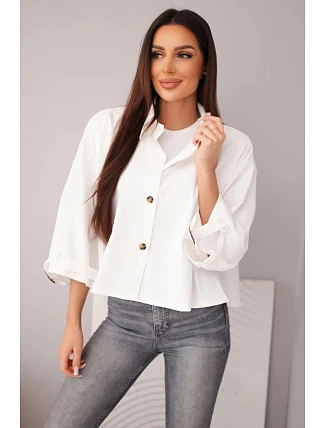 Dámská jarní bavlněná bunda zapínaná na knoflíky s límcem ecru