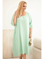 Dámské šaty Plus Size viskózové s kapsami krátkým rukávem tmavě mátová