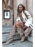 Nazouvací dámské kozačky na podpatku se zlatými ozdobami béžové Thaliane Nazouvací dámské kozačky na podpatku se zlatými ozdobami béžové Thaliane