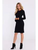M821 Šaty z žebrového úpletu se širokými rukávy - černé M821 Šaty z žebrového úpletu se širokými rukávy - černé