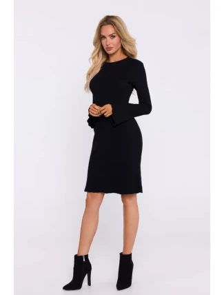 M821 Šaty z žebrového úpletu se širokými rukávy - černé M821 Šaty z žebrového úpletu se širokými rukávy - černé