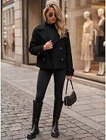 Krátký dámský dvouřadý kabát s výložkami, černý, FashionStreet TY6016