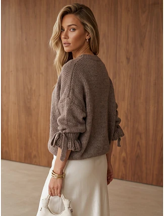 Dámský oversize svetr v barvě mokka FashionStreet MY2571 Dámský oversize svetr v barvě mokka FashionStreet MY2571