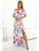 194-5 Dlouhé letní šaty s páskem s květinovým vzorem ?