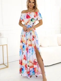 194-5 Dlouhé letní šaty s páskem s květinovým vzorem ?