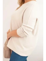 Dámský svetr plus size s lodičkovým výstřihem béžový