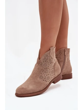 Dámské Kotníkové Boty Na Ploché Podpatky S Barški HY52 532 Béžové Dámské Kotníkové Boty Na Ploché Podpatky S Barški HY52 532 Béžové