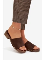 Dámské pantofle na nízkém podpatku se zlatými sponami čokoládové Girella