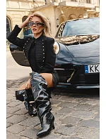 Černé vysoké kozačky typu Slouchy na platformě s vysokým holením Irmae
