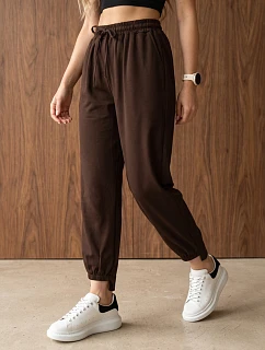 Dámské jogger kalhoty s gumou v pase, čokoládová barva, FashionStreet UY3155