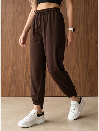 Dámské jogger kalhoty s gumou v pase, čokoládová barva, FashionStreet UY3155 Dámské jogger kalhoty s gumou v pase, čokoládová barva, FashionStreet UY3155