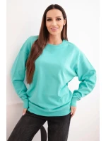 Dámská mikina z pružným lemem bavlněná basic s kulatým výstřihem mátová