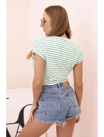 Dámská bavlněná blůza s proužky a výstřihem do V zelená