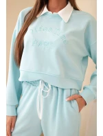 Dámská souprava máslová mikina s límečkem a rovné kalhoty mátová Dámská souprava máslová mikina s límečkem a rovné kalhoty mátová