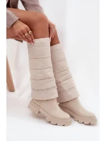 Dámské zateplené kozačky s korálky Irvette – světle béžové