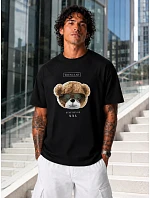 Pánské bavlněné tričko oversize s potiskem černé FashionStreet NX1023R Pánské bavlněné tričko oversize s potiskem černé FashionStreet NX1023R