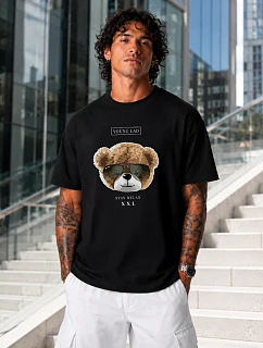 Pánské bavlněné tričko oversize s potiskem černé FashionStreet NX1023R