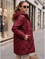 Dámská prošívaná přechodová bunda s kapucí, bordová, FashionStreet TY5771 Dámská prošívaná přechodová bunda s kapucí, bordová, FashionStreet TY5771