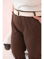 Dámské bavlněné kalhoty Plus Size s páskem hnědý