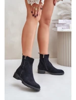 Botky Z Eko Semiše Na Plochém Podpatku Černé Innabelle