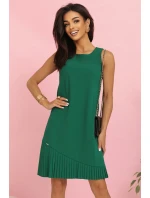 308-4 KARINE elegantní trapézové šaty s asymetrickým řasením - ZELENÉ