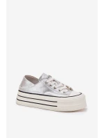 Dámské Kožené Tenisky Na Platformě GOE RR2N4108 Stříbrné Dámské Kožené Tenisky Na Platformě GOE RR2N4108 Stříbrné