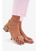 Průhledné sandály na klínku s krystaly a květinou Vinceza 70122 šampaňské
