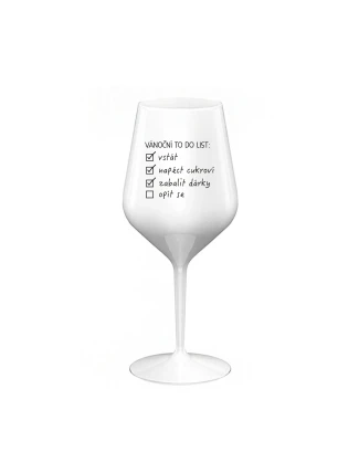 VÁNOČNÍ TODO LIST - bílá nerozbitná sklenice na víno 470 ml VÁNOČNÍ TODO LIST - bílá nerozbitná sklenice na víno 470 ml