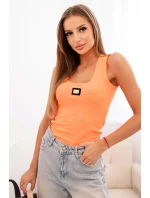 Dámská pruhovaná tílko s ozdobnou nášivkou meruňková Dámská pruhovaná tílko s ozdobnou nášivkou meruňková