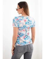 Dámská viskózová žebrovaná halenka s květinovým potiskem modrá